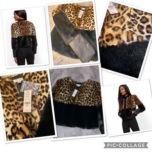Leopard fur and leather coat